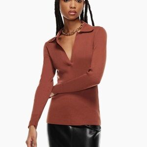 Babaton by Aritzia polo sweater in epicurean brown